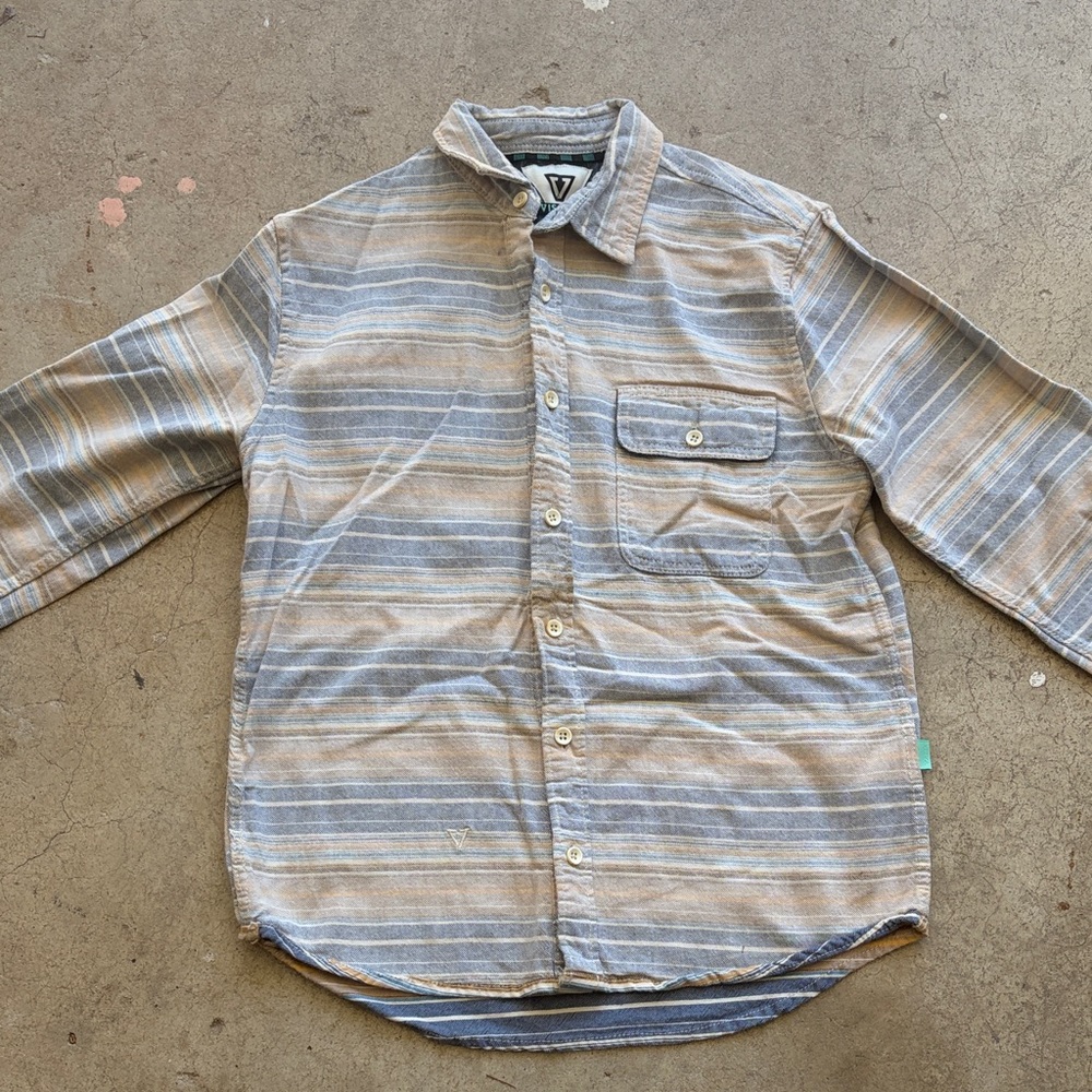 VISSLA Beige and Blue Striped Casual Shirt